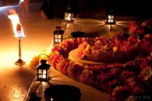 Padukas adorned with flowers