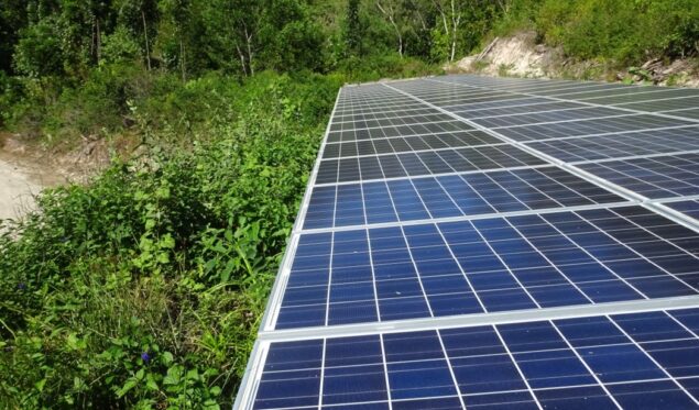 Solar panels at the Qaravi site on Naitauba Island.