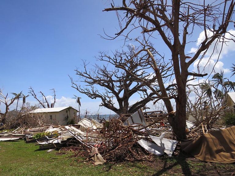 Damage at Qaravi village on Naitauba.