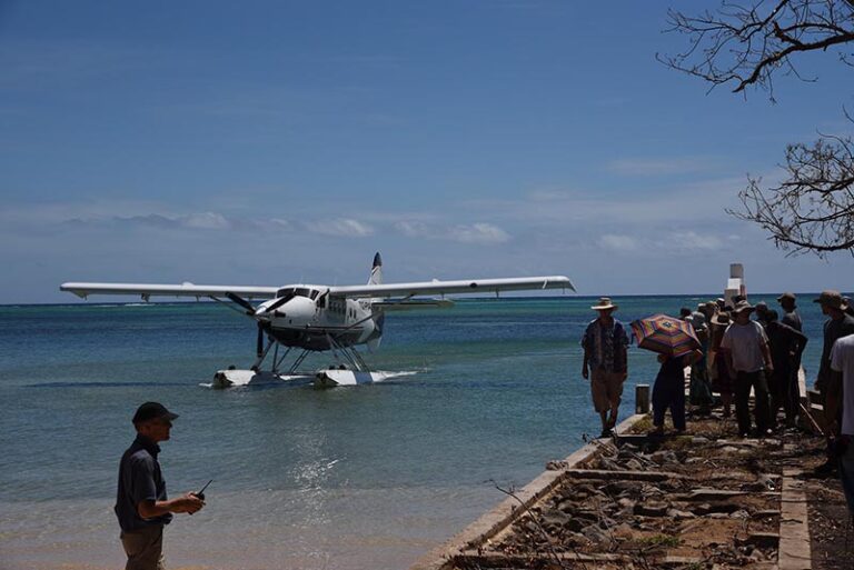 Volunteers arriving at Naitauba to assist with the recovery.