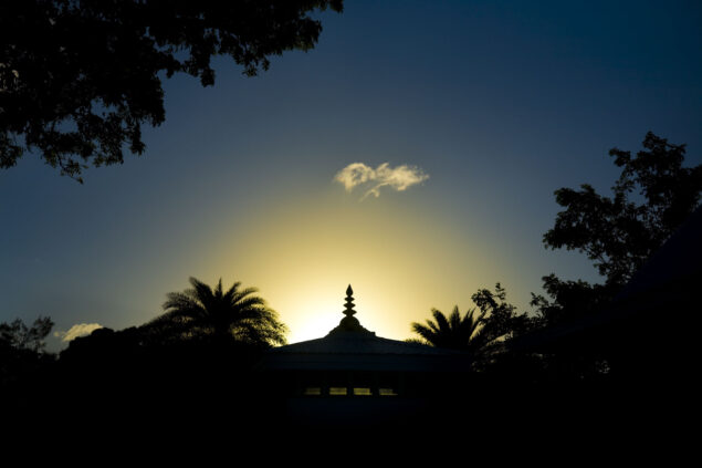 Temple spire at sunset