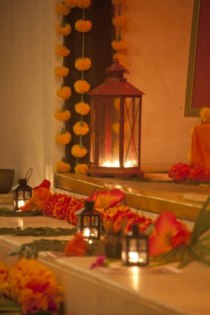 Candles and flower adornments