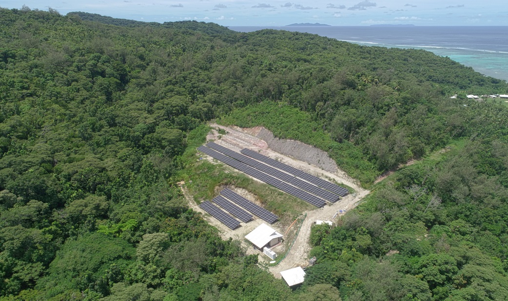 Aerial view of the new solar panels on Naitauba Island.